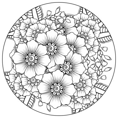 Mehndi 'nin kına, mehndi, dövme, dekorasyon çiçeği. Etnik doğu tarzında dekoratif bir süs. Karalama süsü. El çizimi çizimi çizimi. boyama kitabı sayfası.