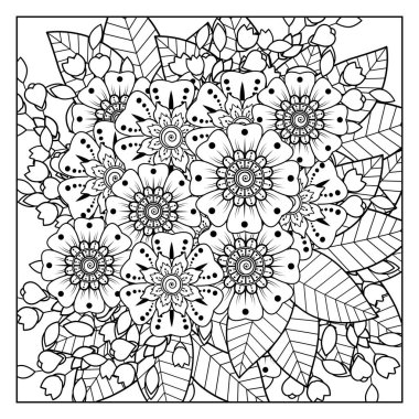 Mehndi 'nin kına, mehndi, dövme, dekorasyon çiçeği. Etnik doğu tarzında dekoratif bir süs. Karalama süsü. El çizimi çizimi çizimi. boyama kitabı sayfası.