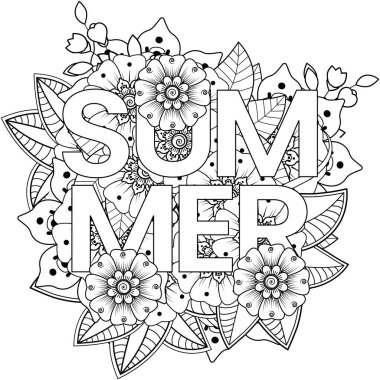 Mehndi 'nin kına, mehndi, dövme, dekorasyon çiçeği. Etnik doğu tarzında dekoratif bir süs. Karalama süsü. El çizimi çizimi çizimi. boyama kitabı sayfası.