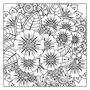 Mehndi 'nin kına, mehndi, dövme, dekorasyon çiçeği. Etnik doğu tarzında dekoratif bir süs. Karalama süsü. El çizimi çizimi çizimi. boyama kitabı sayfası.