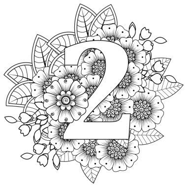 Mehndi 'nin kına, mehndi, dövme, dekorasyon çiçeği. Etnik doğu tarzında dekoratif bir süs. Karalama süsü. El çizimi çizimi çizimi. boyama kitabı sayfası.