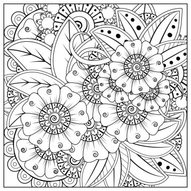 Mehndi 'nin kına, mehndi, dövme, dekorasyon çiçeği. Etnik doğu tarzında dekoratif bir süs. Karalama süsü. El çizimi çizimi çizimi. boyama kitabı sayfası.