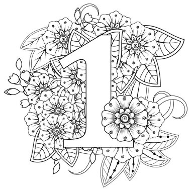 Mehndi 'nin kına, mehndi, dövme, dekorasyon çiçeği. Etnik doğu tarzında dekoratif bir süs. Karalama süsü. El çizimi çizimi çizimi. boyama kitabı sayfası.