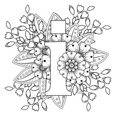 Mehndi 'nin kına, mehndi, dövme, dekorasyon çiçeği. Etnik doğu tarzında dekoratif bir süs. Karalama süsü. El çizimi çizimi çizimi. boyama kitabı sayfası.