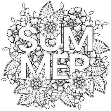 Mehndi 'nin kına, mehndi, dövme, dekorasyon çiçeği. Etnik doğu tarzında dekoratif bir süs. Karalama süsü. El çizimi çizimi çizimi. boyama kitabı sayfası.