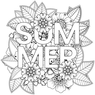 Mehndi 'nin kına, mehndi, dövme, dekorasyon çiçeği. Etnik doğu tarzında dekoratif bir süs. Karalama süsü. El çizimi çizimi çizimi. boyama kitabı sayfası.