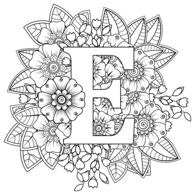 Mehndi 'nin kına, mehndi, dövme, dekorasyon çiçeği. Etnik doğu tarzında dekoratif bir süs. Karalama süsü. El çizimi çizimi çizimi. boyama kitabı sayfası.