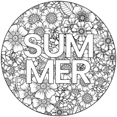 Mehndi 'nin kına, mehndi, dövme, dekorasyon çiçeği. Etnik doğu tarzında dekoratif bir süs. Karalama süsü. El çizimi çizimi çizimi. boyama kitabı sayfası.