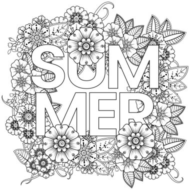 Mehndi 'nin kına, mehndi, dövme, dekorasyon çiçeği. Etnik doğu tarzında dekoratif bir süs. Karalama süsü. El çizimi çizimi çizimi. boyama kitabı sayfası.