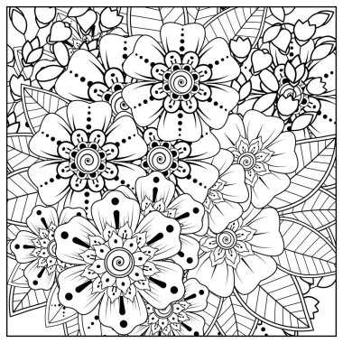 Mehndi 'nin kına, mehndi, dövme, dekorasyon çiçeği. Etnik doğu tarzında dekoratif bir süs. Karalama süsü. El çizimi çizimi çizimi. boyama kitabı sayfası.