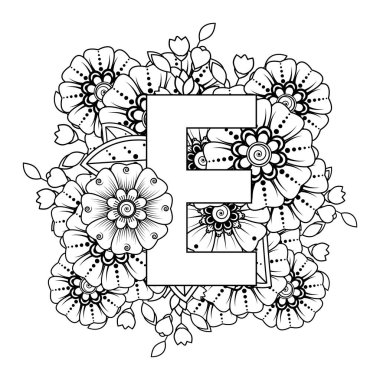 Mehndi 'nin kına, mehndi, dövme, dekorasyon çiçeği. Etnik doğu tarzında dekoratif bir süs. Karalama süsü. El çizimi çizimi çizimi. boyama kitabı sayfası.