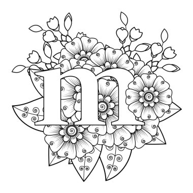 Mehndi 'nin kına, mehndi, dövme, dekorasyon çiçeği. Etnik doğu tarzında dekoratif bir süs. Karalama süsü. El çizimi çizimi çizimi. boyama kitabı sayfası.