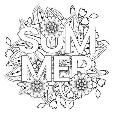 Mehndi 'nin kına, mehndi, dövme, dekorasyon çiçeği. Etnik doğu tarzında dekoratif bir süs. Karalama süsü. El çizimi çizimi çizimi. boyama kitabı sayfası.