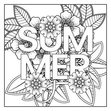 Mehndi 'nin kına, mehndi, dövme, dekorasyon çiçeği. Etnik doğu tarzında dekoratif bir süs. Karalama süsü. El çizimi çizimi çizimi. boyama kitabı sayfası.