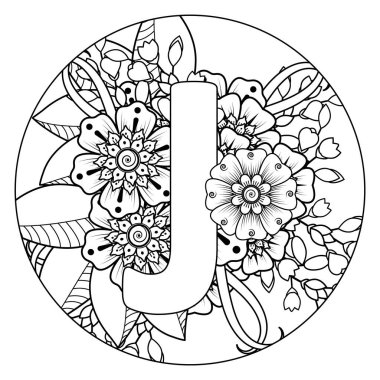 Mehndi 'nin kına, mehndi, dövme, dekorasyon çiçeği. Etnik doğu tarzında dekoratif bir süs. Karalama süsü. El çizimi çizimi çizimi. boyama kitabı sayfası.