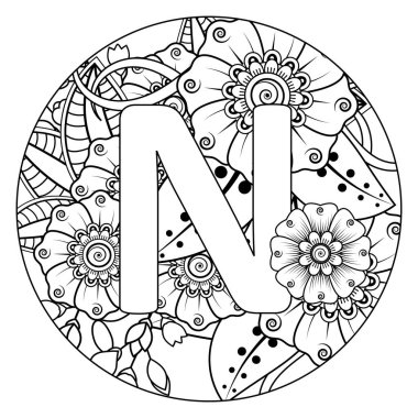 Mehndi 'nin kına, mehndi, dövme, dekorasyon çiçeği. Etnik doğu tarzında dekoratif bir süs. Karalama süsü. El çizimi çizimi çizimi. boyama kitabı sayfası.