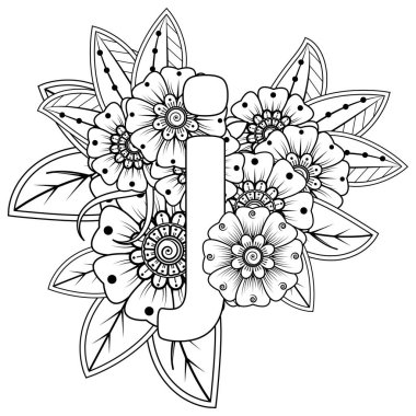 Mehndi 'nin kına, mehndi, dövme, dekorasyon çiçeği. Etnik doğu tarzında dekoratif bir süs. Karalama süsü. El çizimi çizimi çizimi. boyama kitabı sayfası.