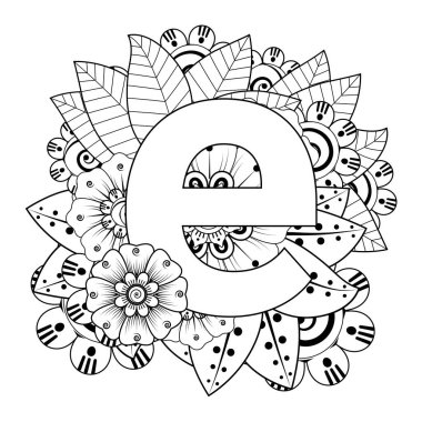 Mehndi 'nin kına, mehndi, dövme, dekorasyon çiçeği. Etnik doğu tarzında dekoratif bir süs. Karalama süsü. El çizimi çizimi çizimi. boyama kitabı sayfası.