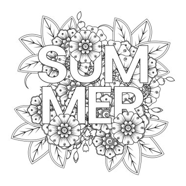 Mehndi 'nin kına, mehndi, dövme, dekorasyon çiçeği. Etnik doğu tarzında dekoratif bir süs. Karalama süsü. El çizimi çizimi çizimi. boyama kitabı sayfası.