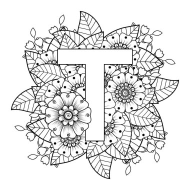 Mehndi 'nin kına, mehndi, dövme, dekorasyon çiçeği. Etnik doğu tarzında dekoratif bir süs. Karalama süsü. El çizimi çizimi çizimi. boyama kitabı sayfası.