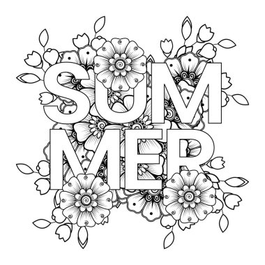 Mehndi 'nin kına, mehndi, dövme, dekorasyon çiçeği. Etnik doğu tarzında dekoratif bir süs. Karalama süsü. El çizimi çizimi çizimi. boyama kitabı sayfası.