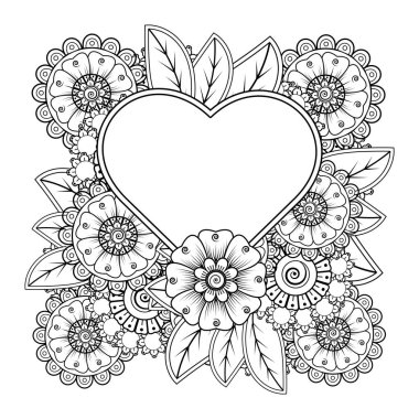 Mehndi 'nin kına, mehndi, dövme, dekorasyon çiçeği. Etnik doğu tarzında dekoratif bir süs. Karalama süsü. El çizimi çizimi çizimi. boyama kitabı sayfası.