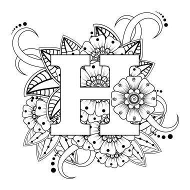 Mehndi 'nin kına, mehndi, dövme, dekorasyon çiçeği. Etnik doğu tarzında dekoratif bir süs. Karalama süsü. El çizimi çizimi çizimi. boyama kitabı sayfası.