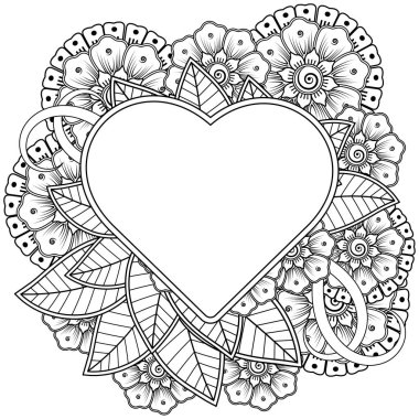 Mehndi 'nin kına, mehndi, dövme, dekorasyon çiçeği. Etnik doğu tarzında dekoratif bir süs. Karalama süsü. El çizimi çizimi çizimi. boyama kitabı sayfası.