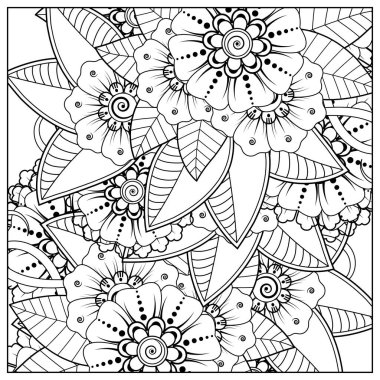 Mehndi 'nin kına, mehndi, dövme, dekorasyon çiçeği. Etnik doğu tarzında dekoratif bir süs. Karalama süsü. El çizimi çizimi çizimi. boyama kitabı sayfası.