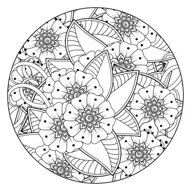 Mehndi 'nin kına, mehndi, dövme, dekorasyon çiçeği. Etnik doğu tarzında dekoratif bir süs. Karalama süsü. El çizimi çizimi çizimi. boyama kitabı sayfası.