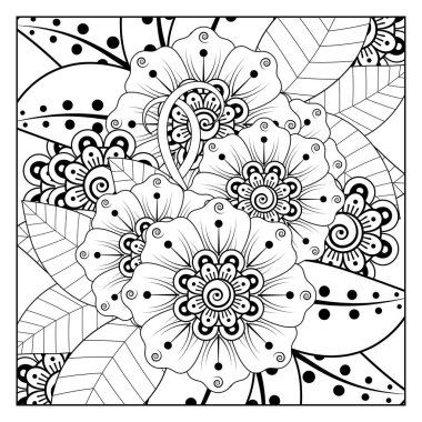 Mehndi 'nin kına, mehndi, dövme, dekorasyon çiçeği. Etnik doğu tarzında dekoratif bir süs. Karalama süsü. El çizimi çizimi çizimi. boyama kitabı sayfası.