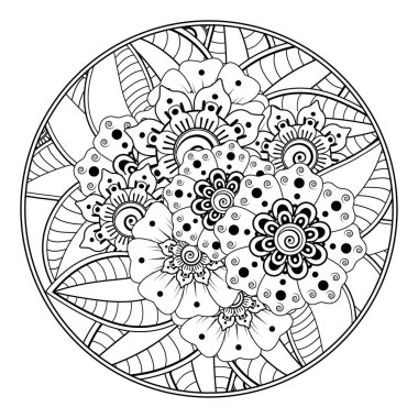 Mehndi 'nin kına, mehndi, dövme, dekorasyon çiçeği. Etnik doğu tarzında dekoratif bir süs. Karalama süsü. El çizimi çizimi çizimi. boyama kitabı sayfası.