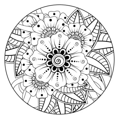 Mehndi 'nin kına, mehndi, dövme, dekorasyon çiçeği. Etnik doğu tarzında dekoratif bir süs. Karalama süsü. El çizimi çizimi çizimi. boyama kitabı sayfası.