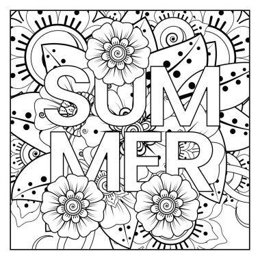 Mehndi 'nin kına, mehndi, dövme, dekorasyon çiçeği. Etnik doğu tarzında dekoratif bir süs. Karalama süsü. El çizimi çizimi çizimi. boyama kitabı sayfası.