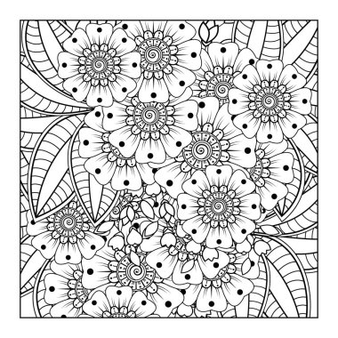 Mehndi 'nin kına, mehndi, dövme, dekorasyon çiçeği. Etnik doğu tarzında dekoratif bir süs. Karalama süsü. El çizimi çizimi çizimi. boyama kitabı sayfası.