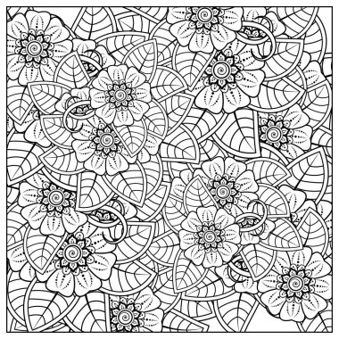 Mehndi 'nin kına, mehndi, dövme, dekorasyon çiçeği. Etnik doğu tarzında dekoratif bir süs. Karalama süsü. El çizimi çizimi çizimi. boyama kitabı sayfası.