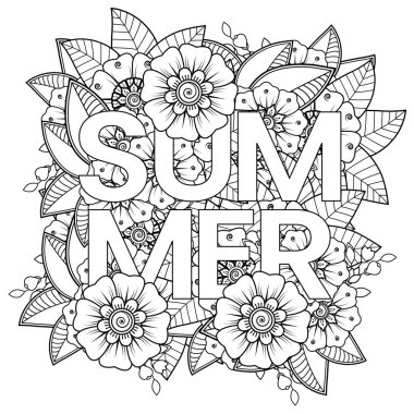 Mehndi 'nin kına, mehndi, dövme, dekorasyon çiçeği. Etnik doğu tarzında dekoratif bir süs. Karalama süsü. El çizimi çizimi çizimi. boyama kitabı sayfası.