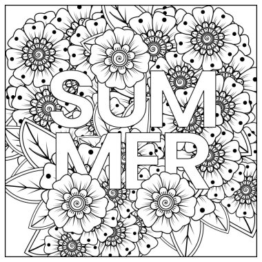 Mehndi 'nin kına, mehndi, dövme, dekorasyon çiçeği. Etnik doğu tarzında dekoratif bir süs. Karalama süsü. El çizimi çizimi çizimi. boyama kitabı sayfası.