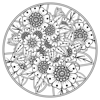 Mehndi 'nin kına, mehndi, dövme, dekorasyon çiçeği. Etnik doğu tarzında dekoratif bir süs. Karalama süsü. El çizimi çizimi çizimi. boyama kitabı sayfası.