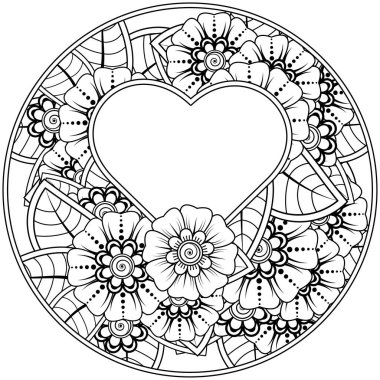 Mehndi 'nin kına, mehndi, dövme, dekorasyon çiçeği. Etnik doğu tarzında dekoratif bir süs. Karalama süsü. El çizimi çizimi çizimi. boyama kitabı sayfası.