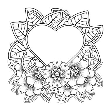 Mehndi 'nin kına, mehndi, dövme, dekorasyon çiçeği. Etnik doğu tarzında dekoratif bir süs. Karalama süsü. El çizimi çizimi çizimi. boyama kitabı sayfası.