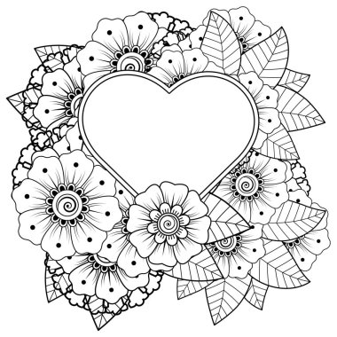 Mehndi 'nin kına, mehndi, dövme, dekorasyon çiçeği. Etnik doğu tarzında dekoratif bir süs. Karalama süsü. El çizimi çizimi çizimi. boyama kitabı sayfası.