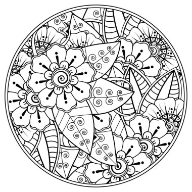 Mehndi 'nin kına, mehndi, dövme, dekorasyon çiçeği. Etnik doğu tarzında dekoratif bir süs. Karalama süsü. El çizimi çizimi çizimi. boyama kitabı sayfası.