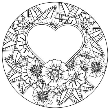 Mehndi 'nin kına, mehndi, dövme, dekorasyon çiçeği. Etnik doğu tarzında dekoratif bir süs. Karalama süsü. El çizimi çizimi çizimi. boyama kitabı sayfası.