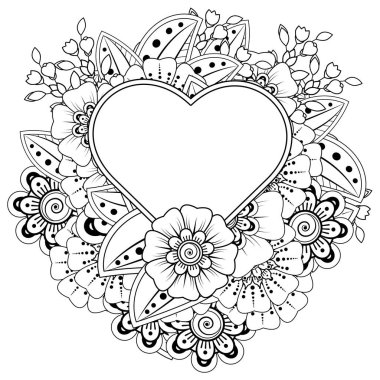 Mehndi 'nin kına, mehndi, dövme, dekorasyon çiçeği. Etnik doğu tarzında dekoratif bir süs. Karalama süsü. El çizimi çizimi çizimi. boyama kitabı sayfası.