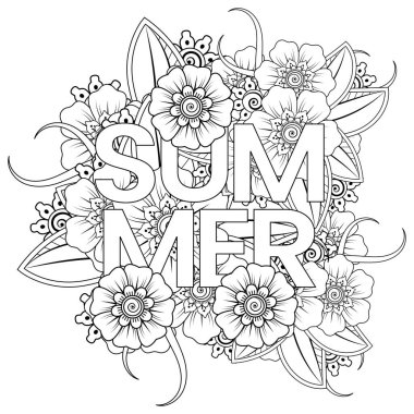 Mehndi 'nin kına, mehndi, dövme, dekorasyon çiçeği. Etnik doğu tarzında dekoratif bir süs. Karalama süsü. El çizimi çizimi çizimi. boyama kitabı sayfası.