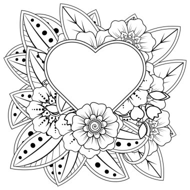 Mehndi 'nin kına, mehndi, dövme, dekorasyon çiçeği. Etnik doğu tarzında dekoratif bir süs. Karalama süsü. El çizimi çizimi çizimi. boyama kitabı sayfası.