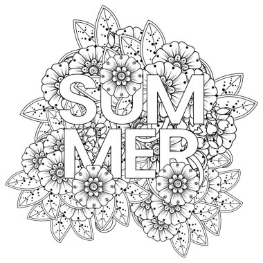 Mehndi 'nin kına, mehndi, dövme, dekorasyon çiçeği. Etnik doğu tarzında dekoratif bir süs. Karalama süsü. El çizimi çizimi çizimi. boyama kitabı sayfası.