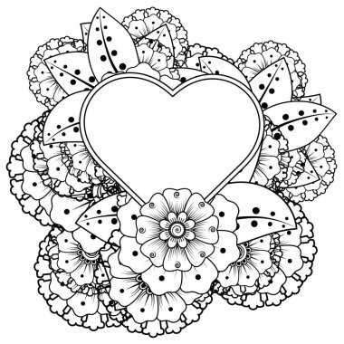 Mehndi 'nin kına, mehndi, dövme, dekorasyon çiçeği. Etnik doğu tarzında dekoratif bir süs. Karalama süsü. El çizimi çizimi çizimi. boyama kitabı sayfası.