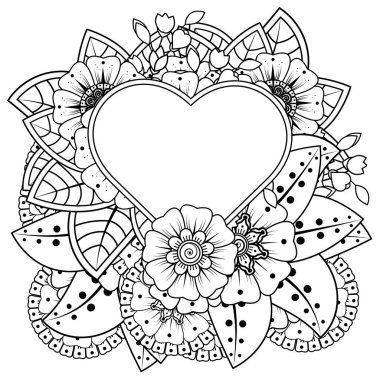 Mehndi 'nin kına, mehndi, dövme, dekorasyon çiçeği. Etnik doğu tarzında dekoratif bir süs. Karalama süsü. El çizimi çizimi çizimi. boyama kitabı sayfası.